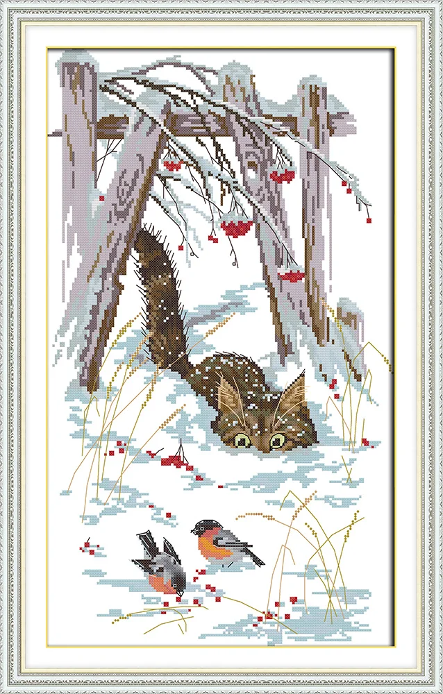 

Snow kitten cross stitch kit food aida 14ct 11ct count print canvas hand sew cross-stitching embroidery DIY handmade needlework