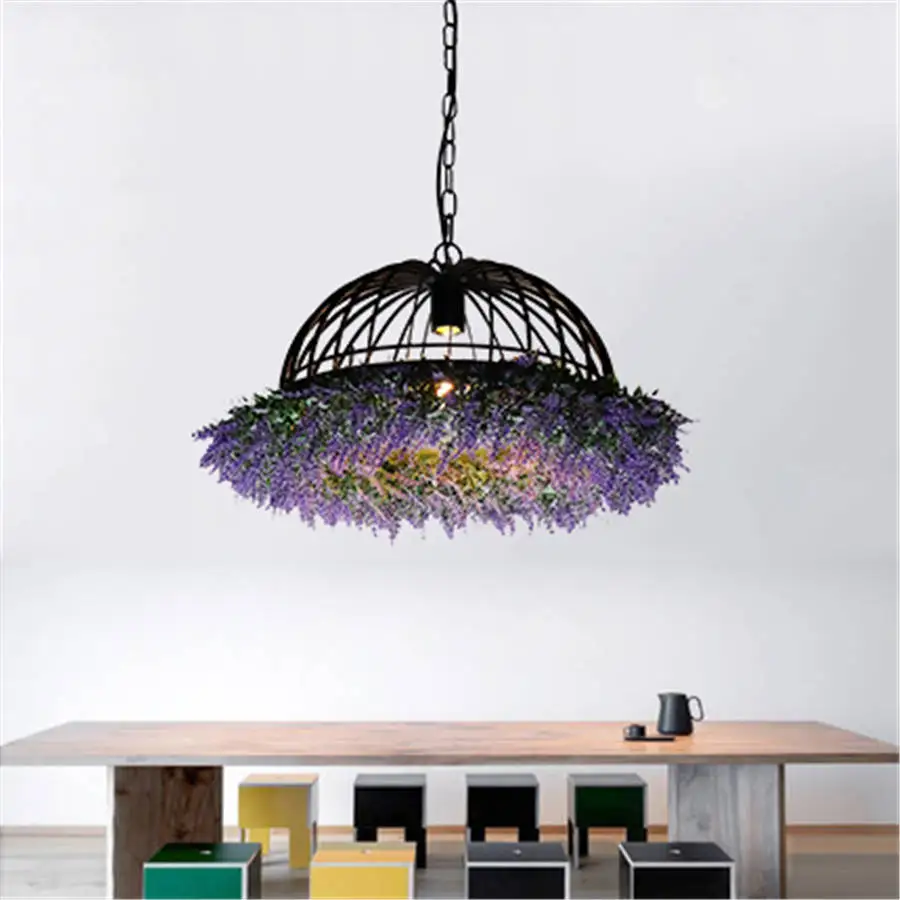 

art deco Artificial plants hat shape iron pendant lights for dining room bar cafe loft decor hang lamp industrial light fixtures