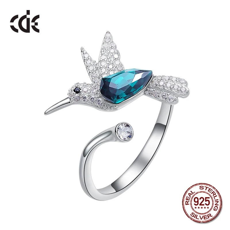 

Crystals from Swarovski Women Rings 100% S925 Sterling Silver Fashion Jewelry Wedding Engagement Cute Bird Adjustable Ring