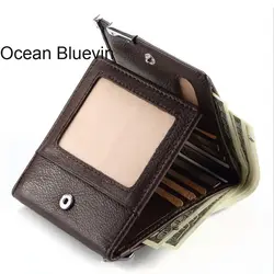 Океан BLUEVIN Для мужчин кожаный бумажник скидка 30% положение карты бумажник короткие монета карман