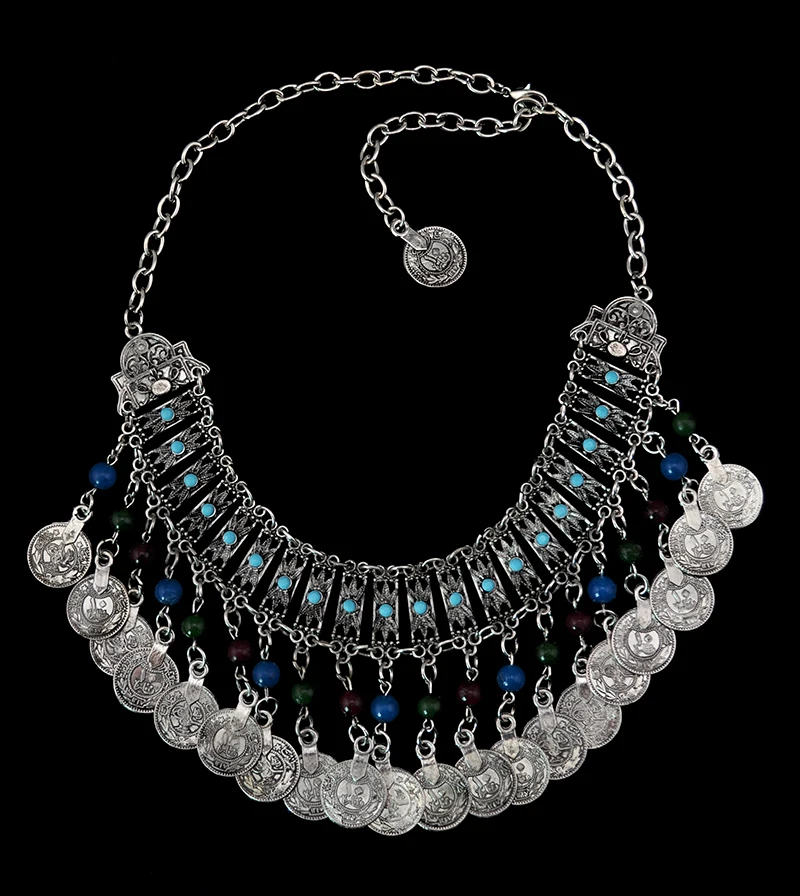 

Inlove Fashion Bohemian Ethnic Gypsy Turkish India Choker Necklace Indian Tribal Silver Coins Tassel Women Statement Necklaces