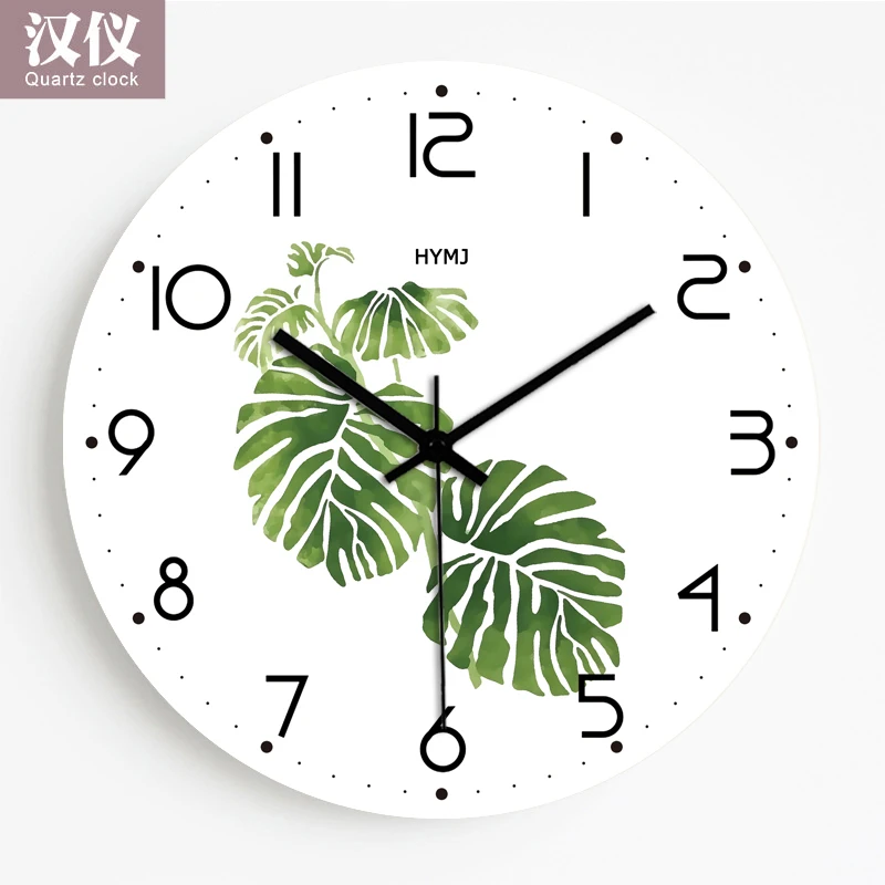 Настенные часы с зеленым листом, креативные безрамные бесшумные часы, скандинавские свежие персональные настенные часы для гостиной, кухни, декоративные настенные часы - Цвет: Pure and fresh