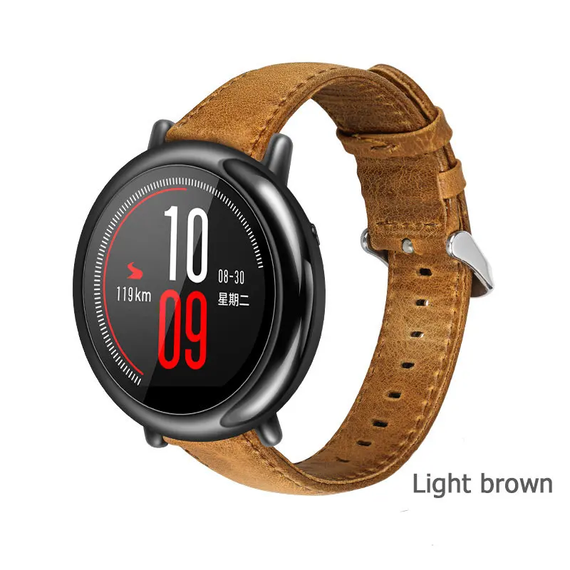 Light brown HOCO ремешок из натуральной кожи для Amazfit Pace Amazfit Stratos 2s совместим с Amazfit 1/2/2S - Цвет ремешка: Light brown