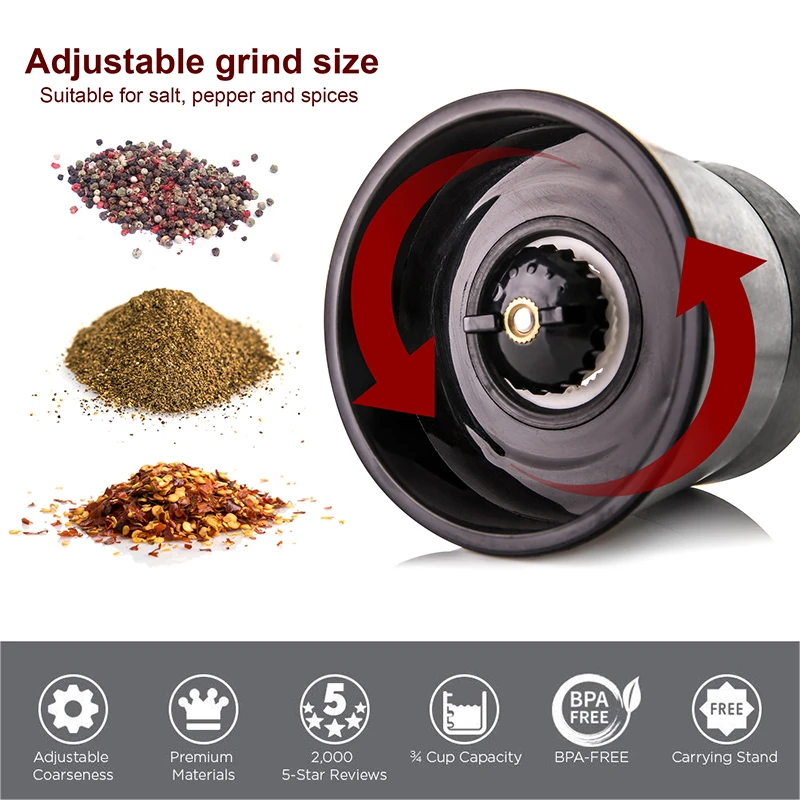 Konco Salt and Pepper Mill Shakers Stainless Steel Manual Sea Salt Mills Adjustable Ceramic Pepper Grinder with Glass Body salt and pepper grinder pepper grinder