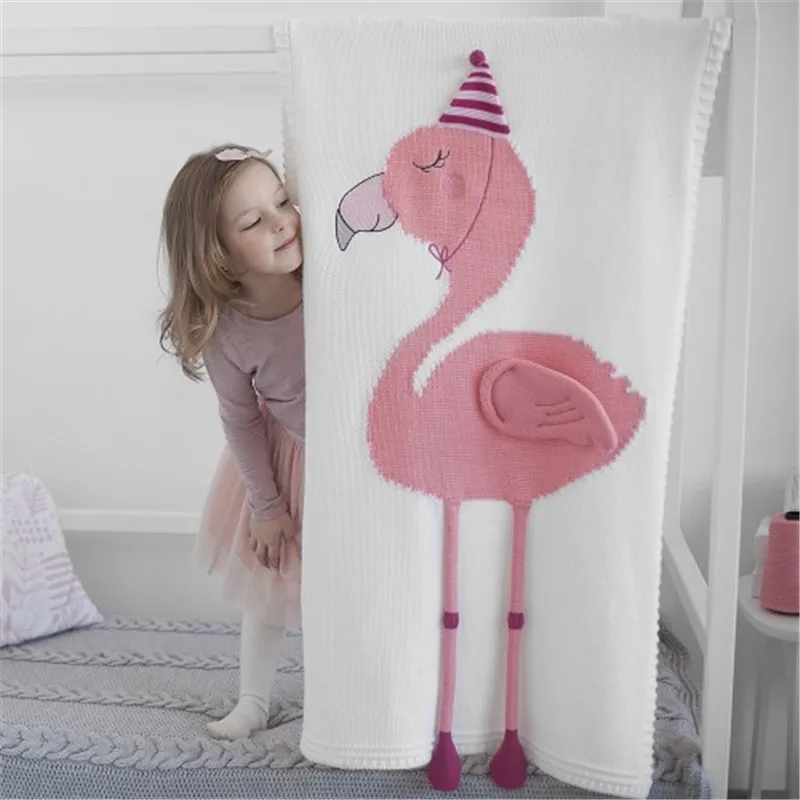 

Baby Cute Flamingo style Swaddling 3d Blanket Soft Warm Knitted Swaddle Kids Bath Towel Toddler Bedding Blankets 60*120cm