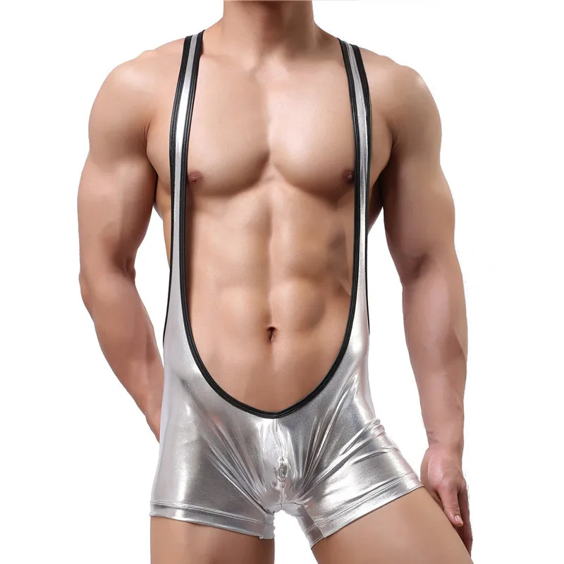 YUFEIDA Sexy Tuta Uomini Corsetto Per Gli Uomini Erotico Biancheria Intima Gay Body PU Tuta Wrestling Singoletto Brace Mutande Costume