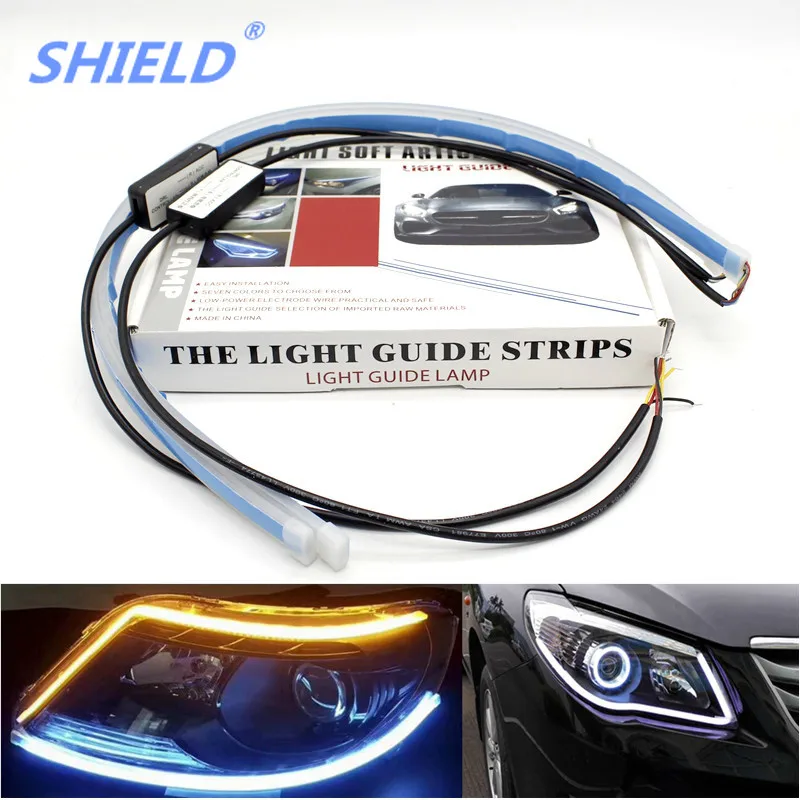 

SHIELD 2Pcs/Set 30/45/60CM LED Daytime Running Light Yellow Flowing Turn Signal Soft Article Guide Strip Styling Car Day Lamp