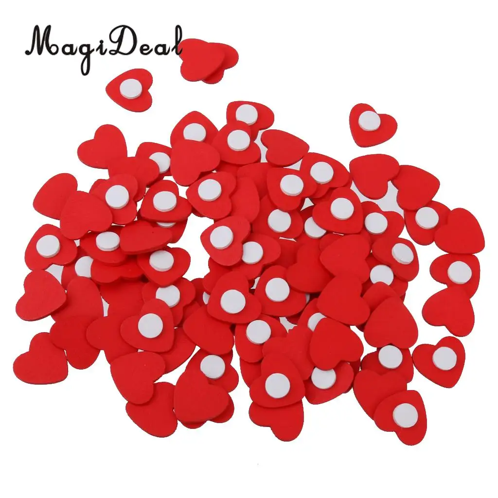 MagiDeal 100Pcs Lovely Wooden Red Heart with Tape for Wedding Party Decoration Scrapbooking Card Making DIY Craft Decoration 