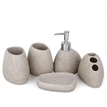 

Hot Sale European Luxury Bathroom Accessory Set Resin Soap Dish Liquid Dispenser Toothbrush Holder Tumbler Bath Supplies Wash