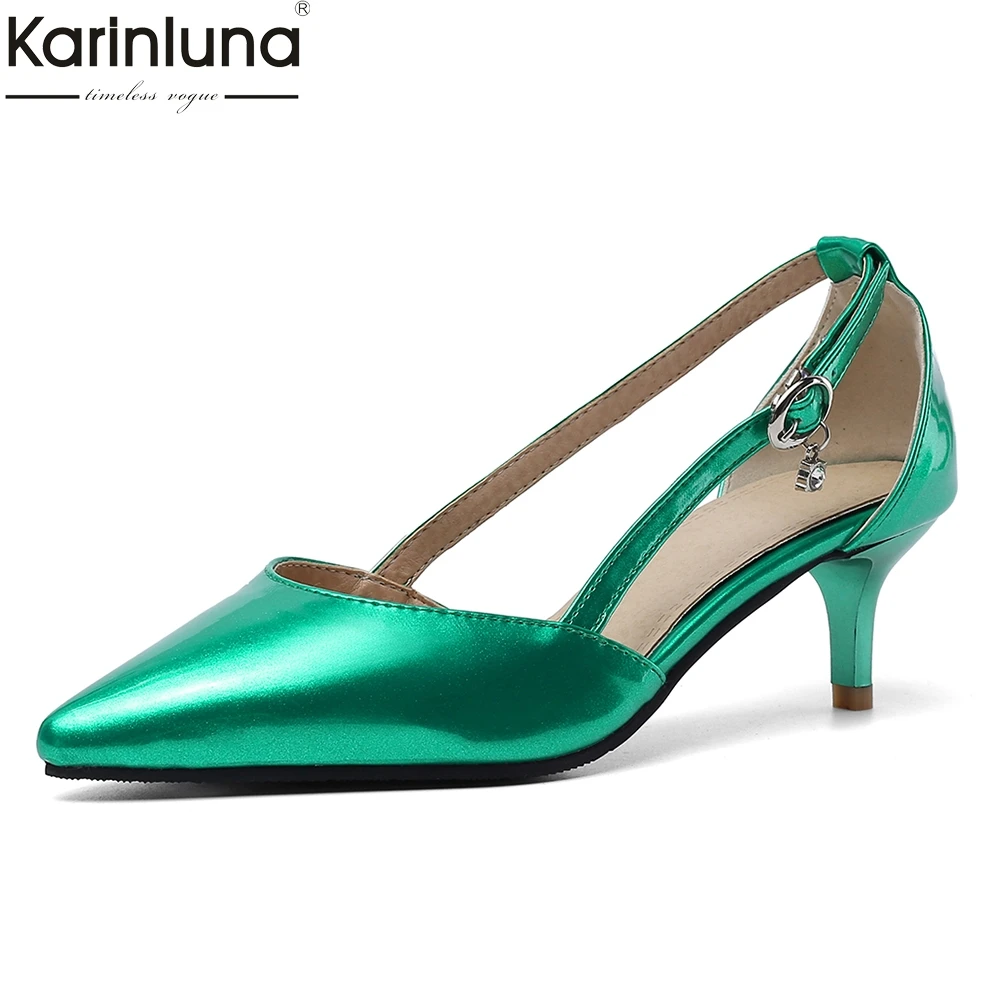 

Fashion Big Size 33-47 thin heels Pointed Toe Summer Sandals Woman Shoes Buckle Green Elegant Shoes Woman Sandals