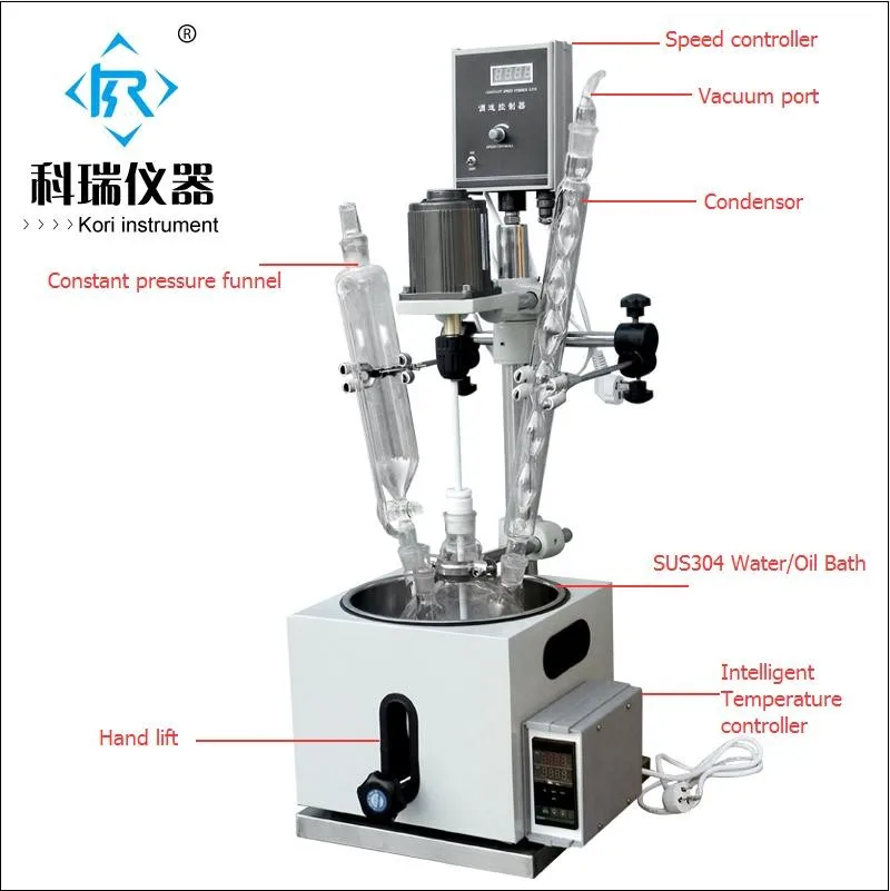 5L lab heating single layer glass reactor with water oil bath for