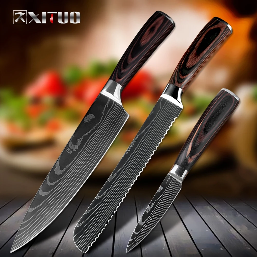 XITUO кухонный нож 8 дюймов профессиональные ножи шеф-повара лазерный дамасский узор из нержавеющей стали для резки рыбы и мяса нож для нарезки сантоку подарок