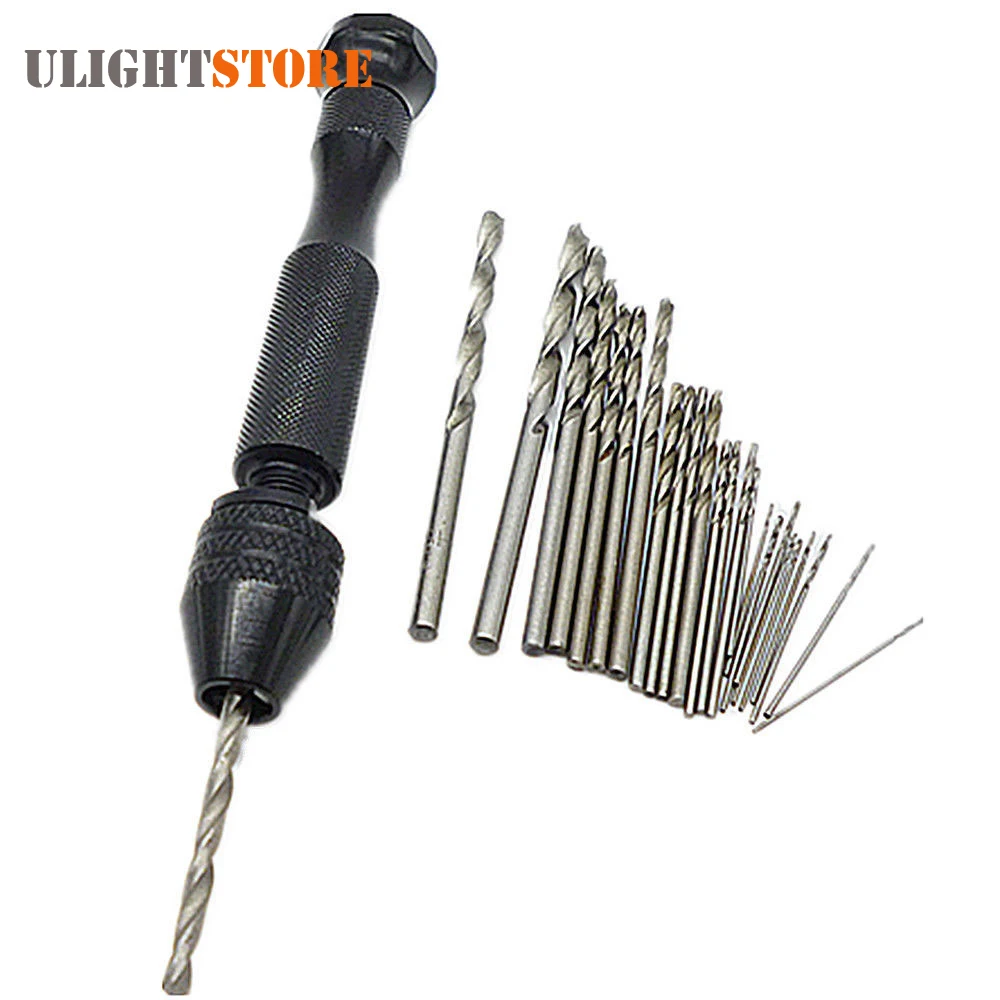 

25pcs! Mini Micro Twist Drill Bit Set 0.5mm-3mm Manual Hand Drill Bits with Aluminum Hand Drill Keyless Chuck