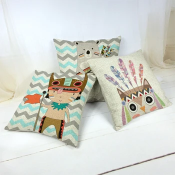 

Indian Style Cartoon Animal Pattern Throw Pillowcase Geometric Wavy Line Cotton Linen Pillowcases Home Decoration Cushion Cover
