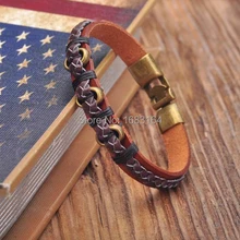 G159 Коричневая кожа Конопля Плетеный Серфер браслет манжеты металлическая застежка мужские