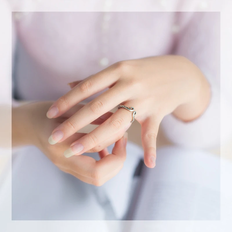 

Fashion 2018 women's jewelry S925 silver pattern wave gift adjustable special design rings finger ring wedding rings for couple