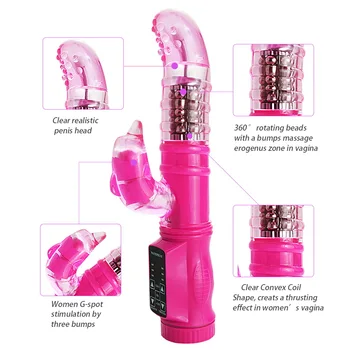 G Spot Dildo Rabbit Vibrator Masturbator Rechargeable Rotation 12 Speeds Double Vibrating Vagina Vibe Adult Sex Toys for Women 3