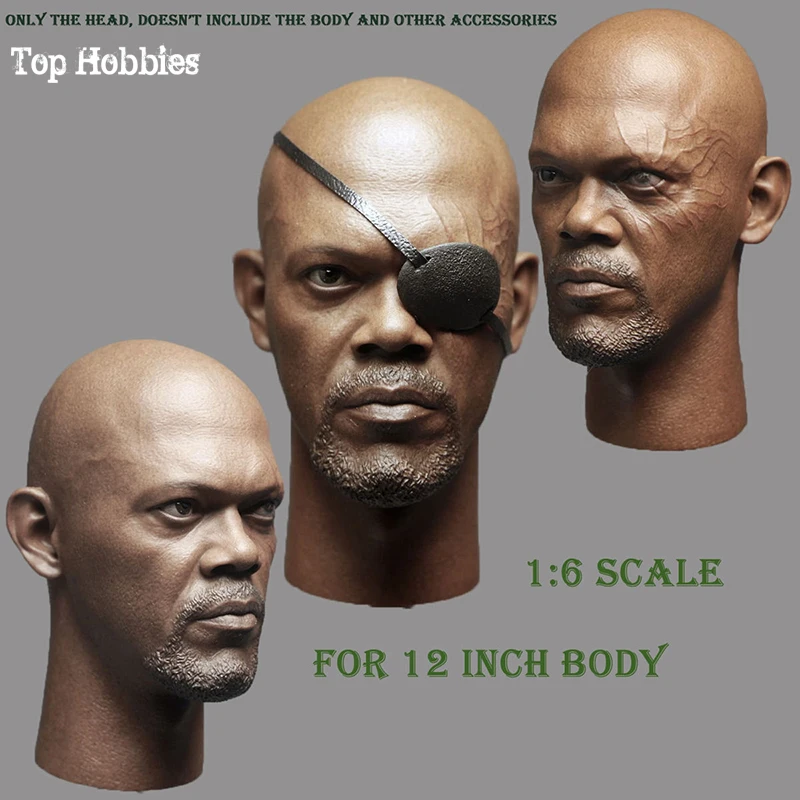 

Captain America 1/6 Scale Samuel Jackson Nick Fury Headplay Sculpt Eye Mask Can remove For 12inch Male Body Action Figure