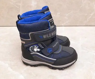 В Россию; зимние ботинки для мальчиков; зимние детские ботинки; нескользящие шерстяные водонепроницаемые ботинки - Цвет: Blue black