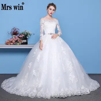 GRAN VENTA ❤️ Mrs Win-vestidos De novia De manga larga, vestidos nupciales De encaje De princesa, Vintage De lujo con hombros descubiertos, 2020 - discount item 31% OFF Bodas y eventos