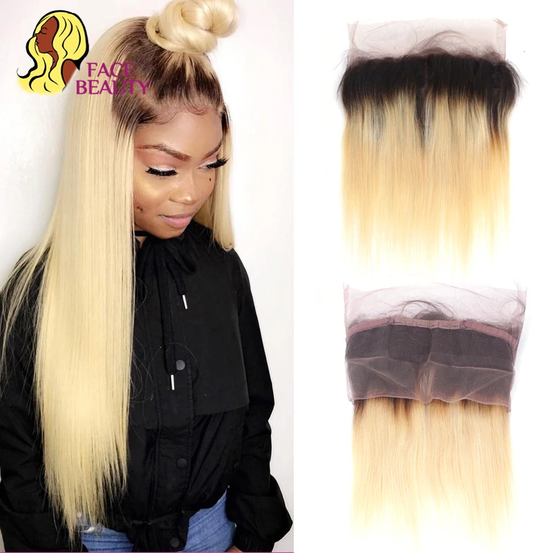 

Facebeauty Lace Frontal 360 Closure Straight 1B 613 Ombre Blonde Brazilian Remy 100 Human Hair Hand Tied Full Preplucked Frontal