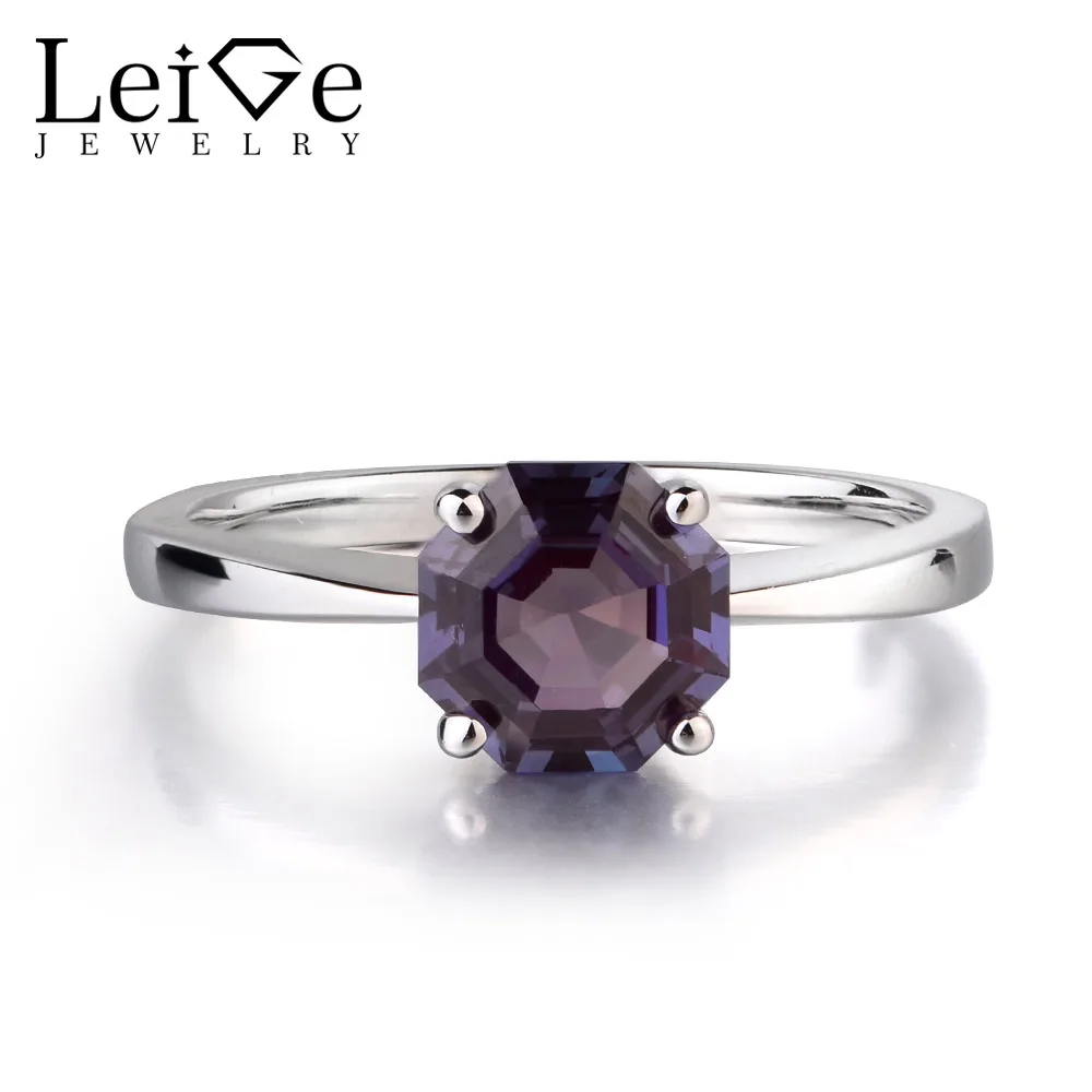 Leige Jewelry Lab Created Alexandrite Rings June Birthstone Octagon Cut