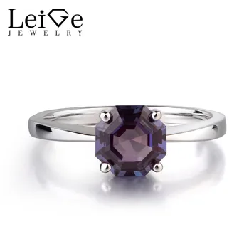 

Leige Jewelry Lab Created Alexandrite Rings June Birthstone Octagon Cut Engagement Solitaire Rings For Woman 925 Sterling Silver