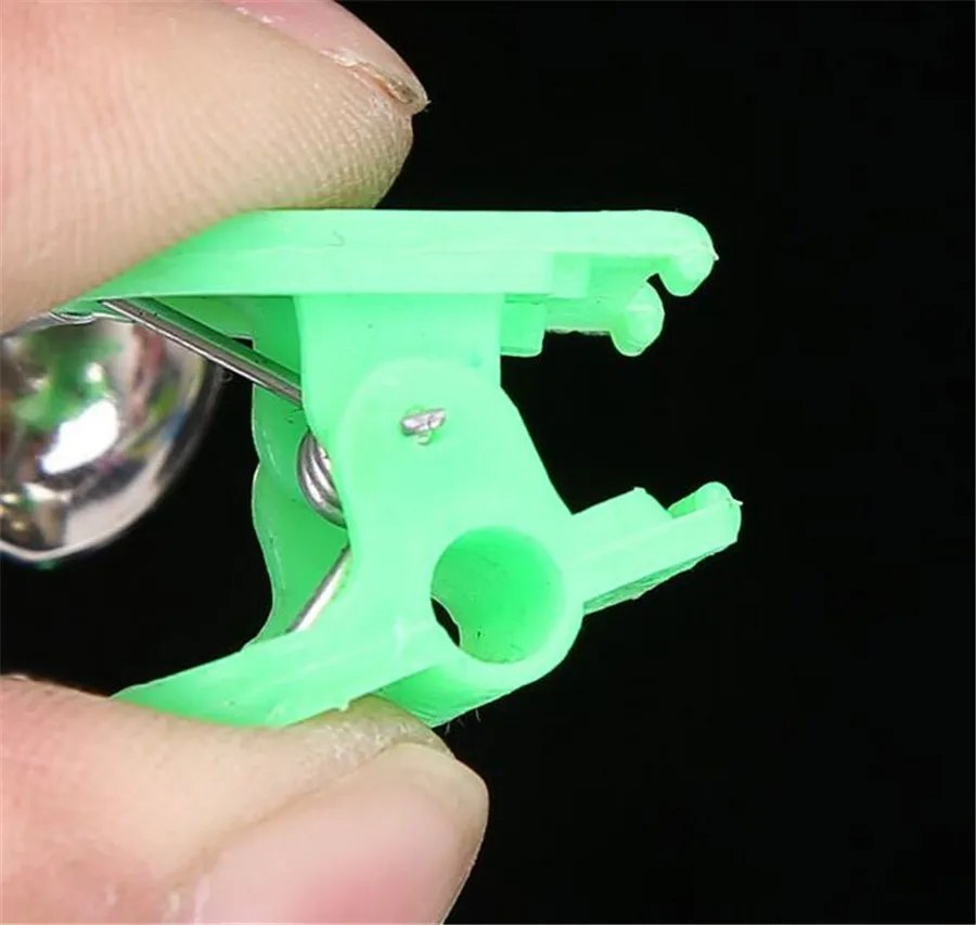 Fishing Rod Pole Tip Clip Twin Bell Alarm Alert Ring Fish Bite Alarming Tool Green ABS Fishing Stainless Steel Accessory (4)