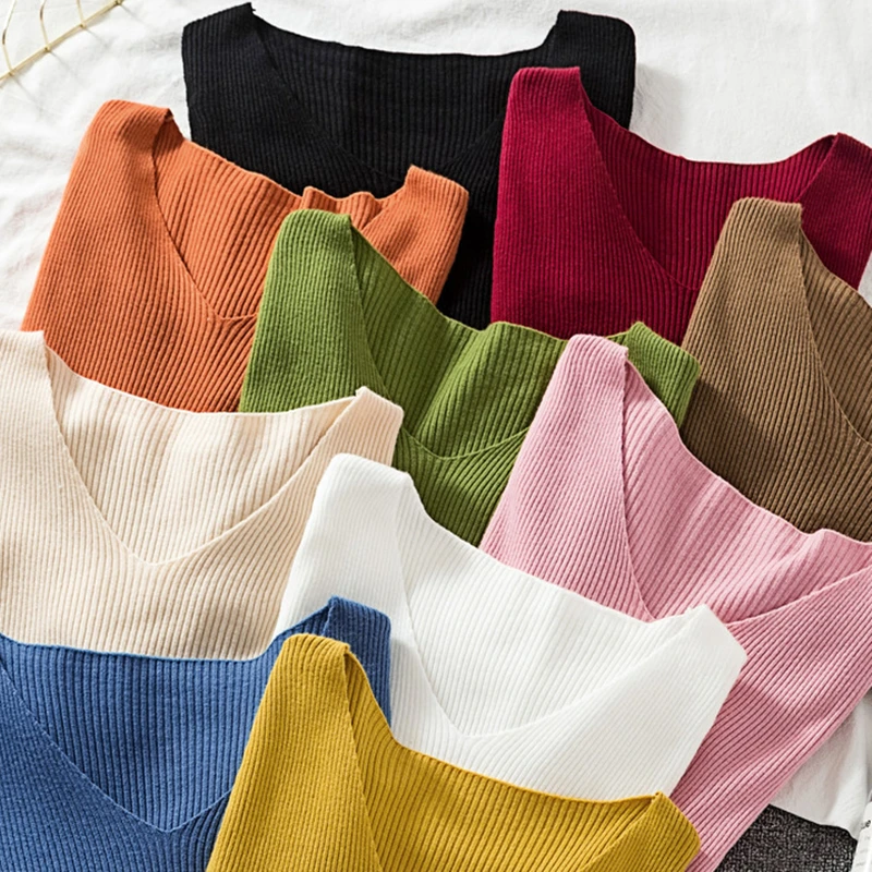 Sweater Women Korean Fashion Woman Long Sleeve Pullover V-neck Knitted Sweater Autumn Women Sweaters and Pullovers Sweaters Lady Sweater Women Korean Fashion Woman Long Sleeve Pullover V-neck Knitted Sweater Autumn Women Sweaters and Pullovers Sweaters Lady