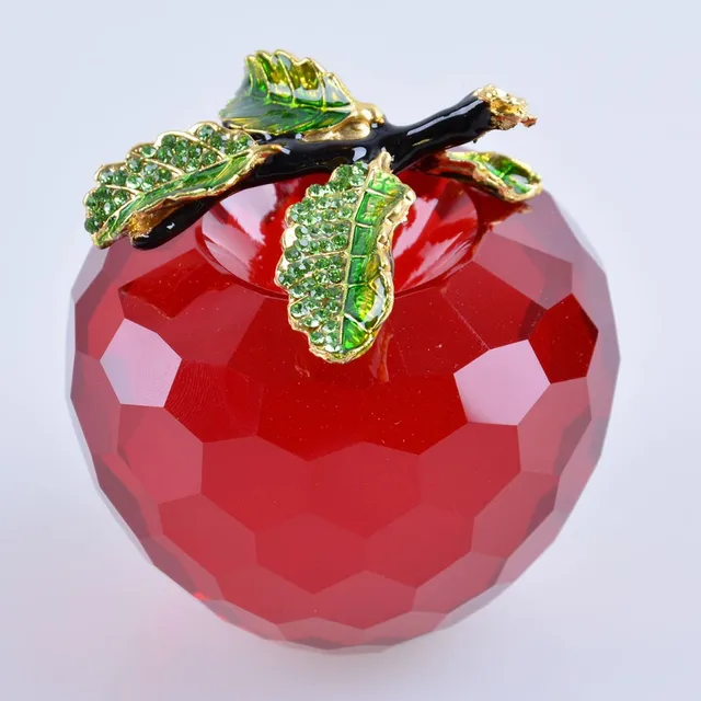 80mm Red Glossy Crystal Apple Paperweight Glass Paperweight Fruit Crafts Gifts Art&Collection