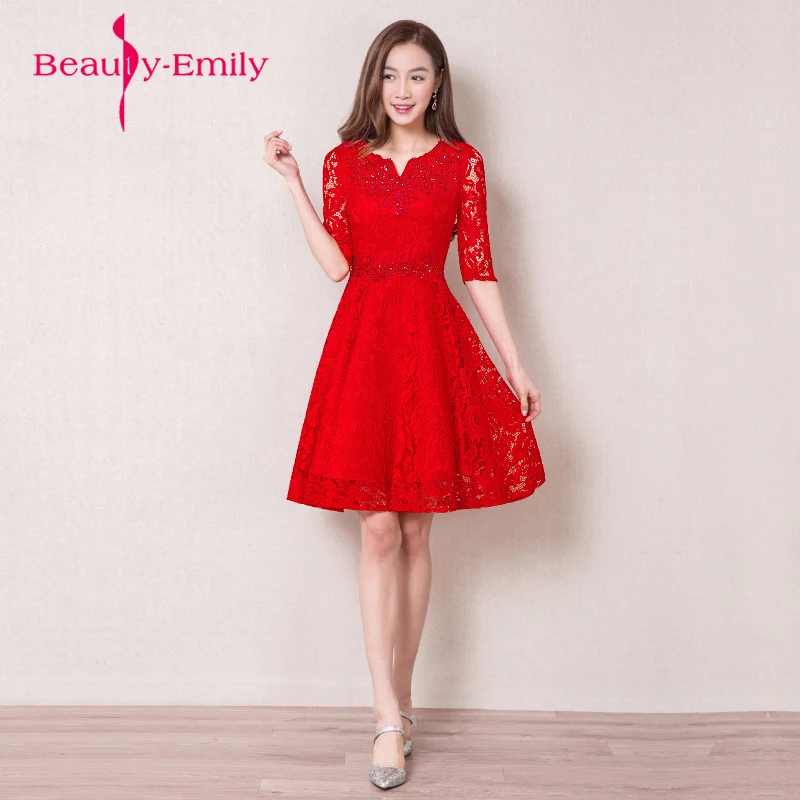 Beauty Emily Short Evening Dresses 2018 Bodycon Sheath Half Sleeve Lace Formal Maternity Gowns Elegant Wedding Party Dresses Beauty Emily Short Evening Dresses 2018 Bodycon Sheath Half Sleeve Lace Formal Maternity Gowns Elegant Wedding Party Dresses