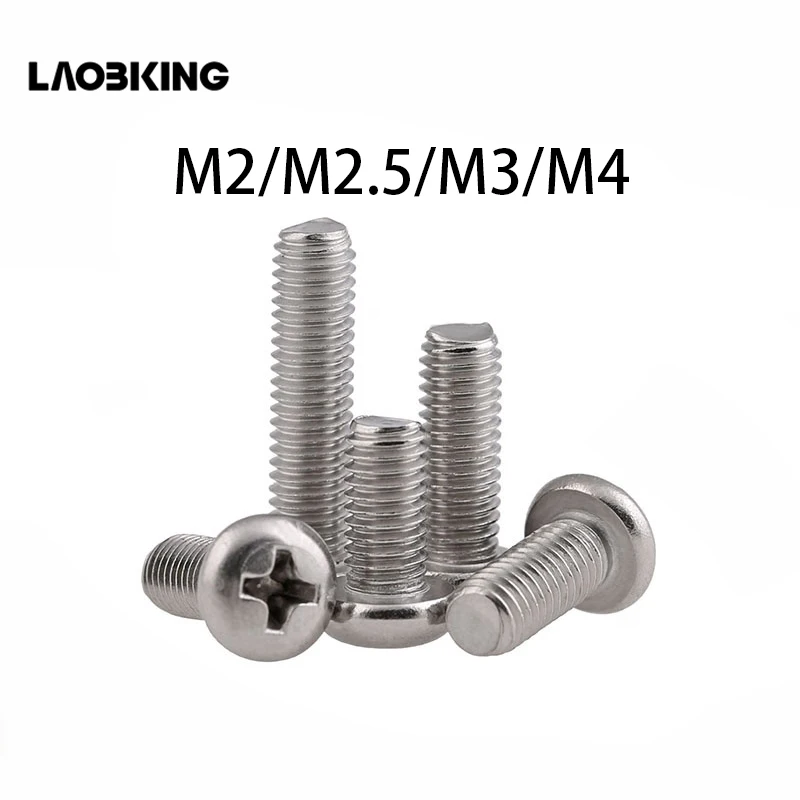 

50Pcs M2 M2.5 M3 M4 ISO7045 DIN7985 GB818 304 Stainless Steel Cross Recessed Pan Head PM Screws Phillips Screws