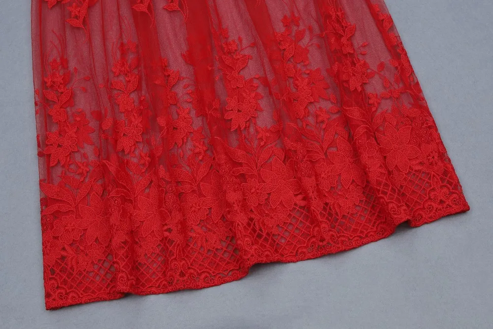 Высокое качество красное кружево без Рукавов Выдалбливают Длинное вискозное Бандажное платье вечернее милое платье