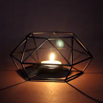 

Candle Holders Candlestick Home Decor Geometry Small Tealight Candle Holders Tabletop Aritist Craft Black Metal Wire WZF268