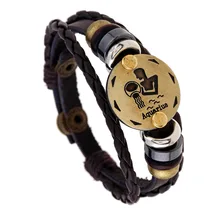 

12 Constellations Bracelet 2018 New Fashion Jewelry Leather Bracelet Men Casual Personality Zodiac Signs Punk Bracelet Hot Sell