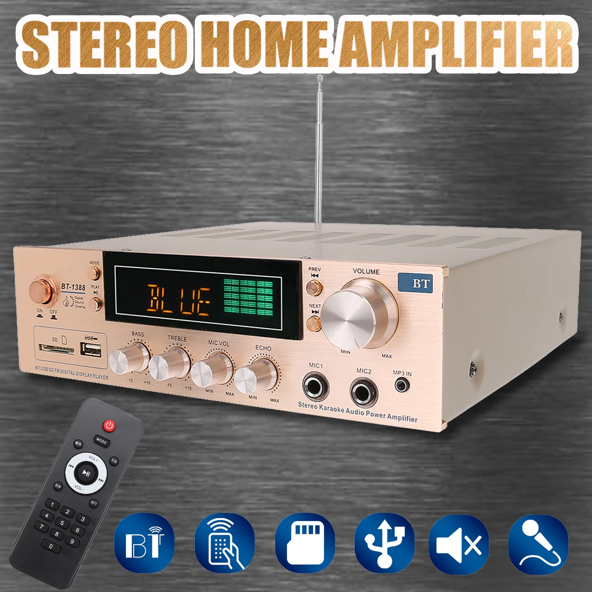 

800W HIFI Bluetooth 2 Channel Home Power Stereo Amplifier Karaoke FM USB SD Bluetooth Stereo Amplifier Home Theater Amplifiers