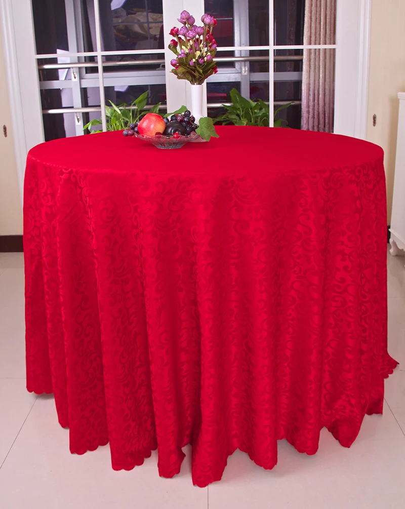 

quality red jacquard polyester flower design hotel banquet table cloth