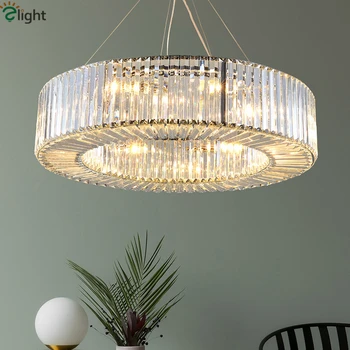 

Post Modern Living Room Luxury Lustre K9 Crystal Led E14 Pendant Lights Round Chrome Metal Led Hanging Lamp Suspend Lamp Fixture