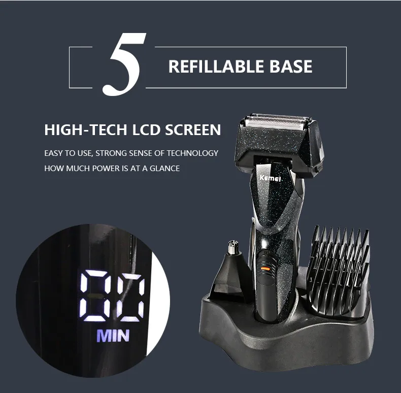 Kemei-5890 Men Electric Shaver Razor Male Shaving Machine Nose Trimmer Rechargeable Multifunction Beard Shaver Face Care Machine