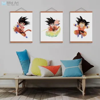 

Modern Watercolor Japanese Anime Dragon Goku Wooden Framed Canvas Paintings Kids Boy Room Decor Wall Art Pictures Posters Scroll