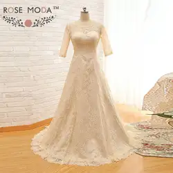 Роза Moda Винтаж одежда с длинным рукавом свадебное платье шампанское 2018 кружева свадебное платье es спинки реальные фотографии