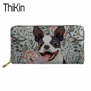 

Thikin Wallets for Women Funny Puppy Boston Terrier Print Long Purse Ladies Phone Wallet Cute Coin Pocket Females Card Holders