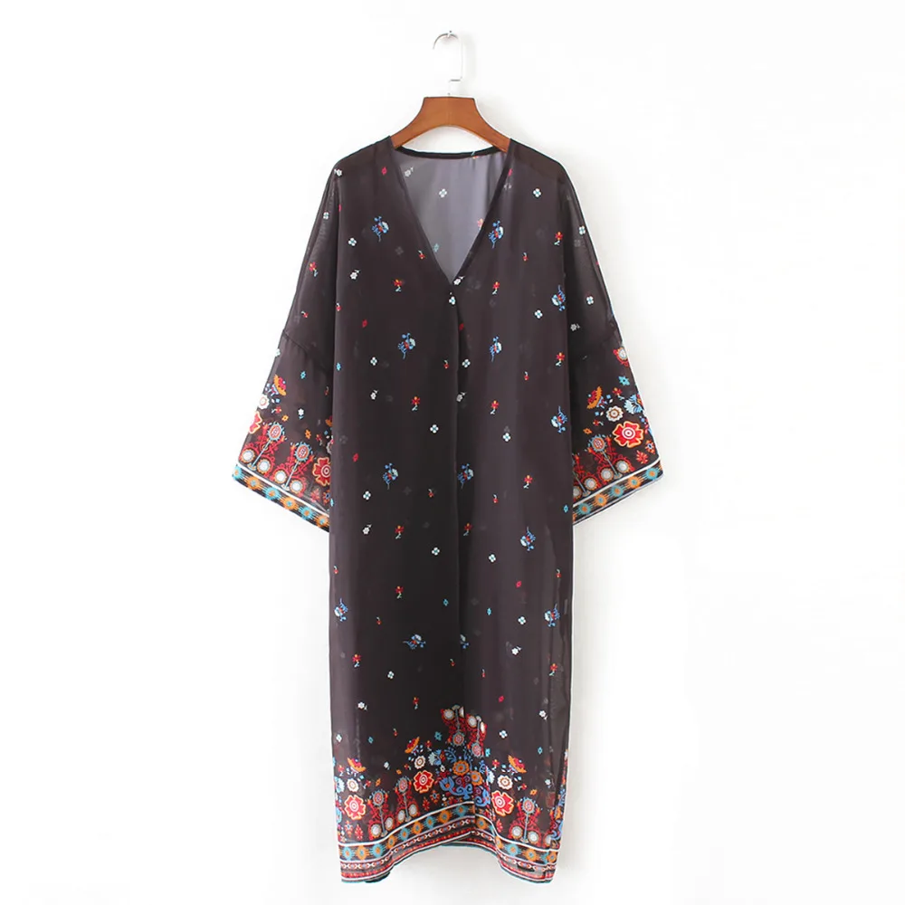 Women Summer Style Full Sleeve Floral Printed Long Kimono Cardigan Blusas Outerwear Casual Loose Sunscreen Blouse Shirt