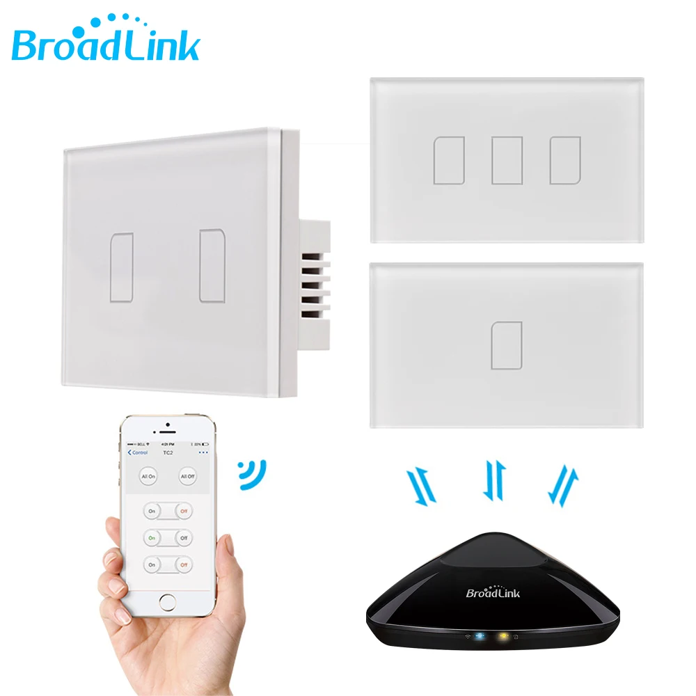 

Broadlink TC2 1/2/3Gang 433MHZ Connection Wall Touch Panel Light Switch Remote Control US Standard For Smart Home System 2019New