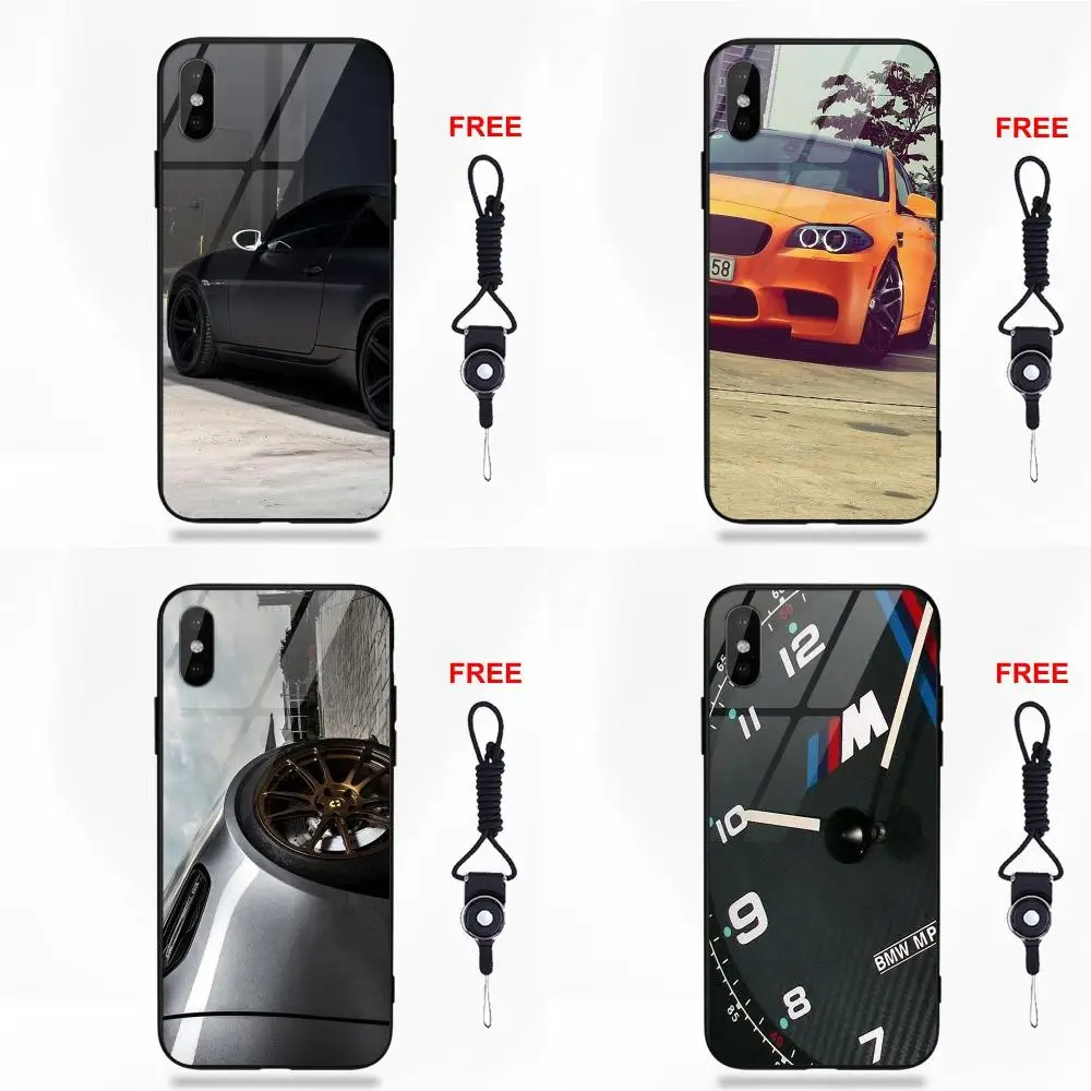 

For Apple iPhone X XS Max XR 5 5C 5S SE 6 6S 7 8 Plus Soft TPU Frame Tempered Glass New Style For Bmw M3 M5 M4 Power Logo