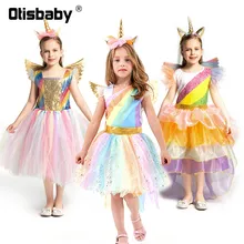 Детское платье с единорогом для девочек; костюм с единорогом для малышей; детское платье принцессы с фатиновой юбкой; обруч для волос с крыльями пони; комплект одежды