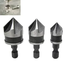 3pcs 5 Flute Countersink Drill Bit Set 90 Degree Chamfering Cutter Mayitr For Wood Metal 12/16/19mm