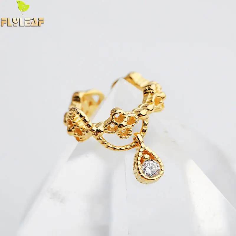 

Flyleaf 100% 925 Sterling Silver Golden Irregular Clip Earrings Without Piercing For Women Fashion Party Jewelry