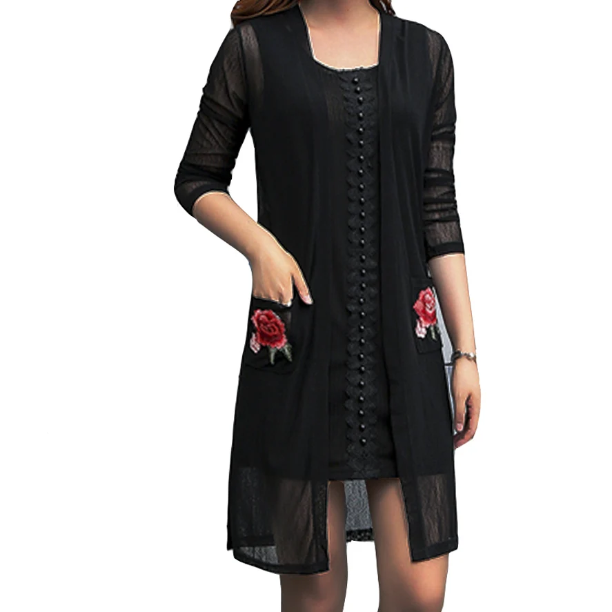 

Autumn Lace Dress Long Kimonos Mujer Cardigans Flower Embroidery Blusas Feminina White Black Big Plus Size XL~4XL Woman Cardigan