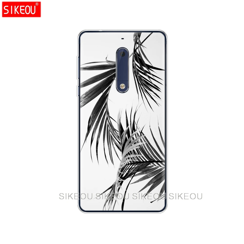 Силиконовый чехол для телефона Nokia 5 3 6 7 PLUS 8 9 /Nokia 1 2 2018 черно белые Пальмовые